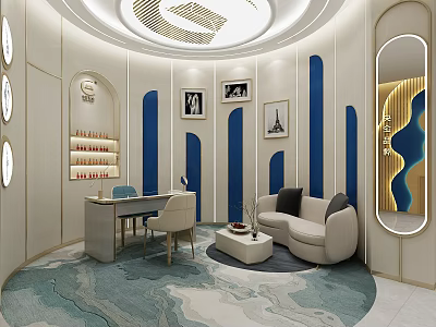 Elegant Modern Jewelry Store Interior Design With Display Cases Sofas Mirrored Walls And Circular Lighting 3d model