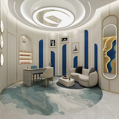 Elegant Modern Jewelry Store Interior Design With Display Cases Sofas Mirrored Walls And Circular Lighting 3d model