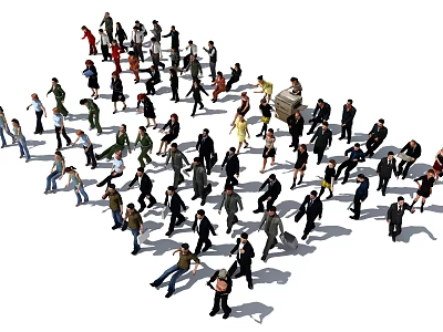 Diverse Crowd of People Walking And Standing In Various Poses 3d model