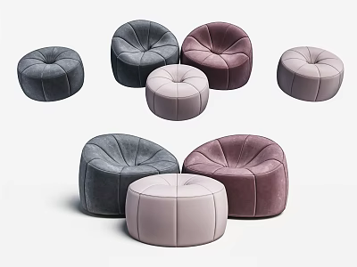 Modern Round Velvet Stools in Various Colors for Stylish Home Interiors 3d model