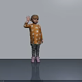 Little Girl Waving Wearing Orange Top With White Patterns Black Pants And Pink Shoes