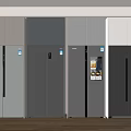Modern Refrigerators and Freezers in Silver Grey Kitchen with Built in Cabinets and Ovens