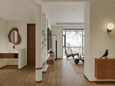Modern Living Dining Room With Wooden Flooring Natural Light And Minimalist Design 3d model