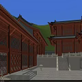 Traditional Ancient Chinese Architecture With Multi Tiered Roof Red Eaves Stone Steps And Front Square