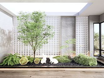 modern landscape sketch courtyard plant sketch indoor landscape rabbit sculpture sketch moss fern landscape tree 3d model