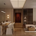 Modern Dining and Living Room Interior Design With Wooden Furniture Dining Table and Sofa