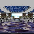 Luxurious Banquet Hall With Starry Ceiling Ocean Backdrop Elegant Stage And Decorated Tables
