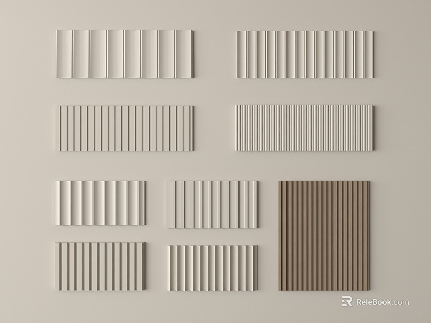 Various Style Wall Panels With Vertical Stripes And White Brown Color Options For Interior Decor 3d model 