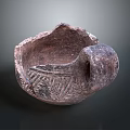 Ancient Broken Pottery Sculpture With Intricate Carved Patterns And Handle 3d model