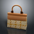 Woven Beige Daily Life Handbag With Brown Handle And Metal Accents