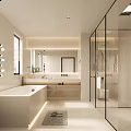 Modern Bright Bathroom Interior With Freestanding Bathtub Glass Shower Vanity Mirror And Natural Light