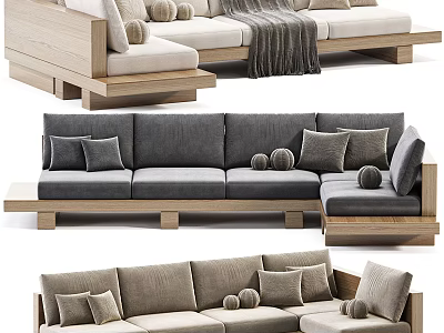 Modern Sectional Sofa With Wooden Frame Plush Cushions And Throw Pillows 3d model