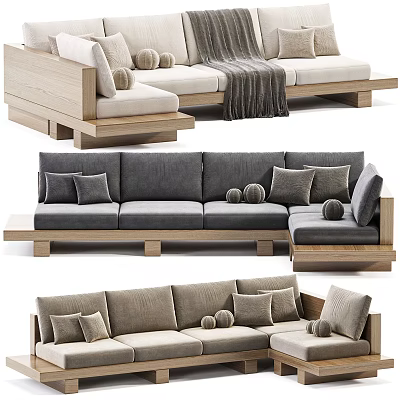 Modern Sectional Sofa With Wooden Frame Plush Cushions And Throw Pillows 3d model