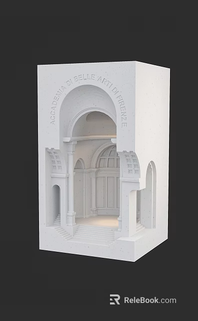 European Style White Wall Sconce in Architectural Model with Arched Structures and Soft Lighting 3d model 