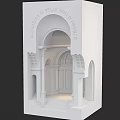 European Style White Wall Sconce in Architectural Model with Arched Structures and Soft Lighting 3d model