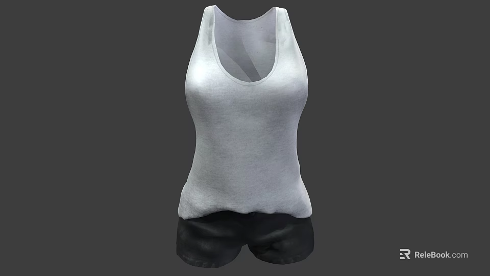Comfortable White Tank Top And Black Shorts Women's Casual Daily Wear 3d model 