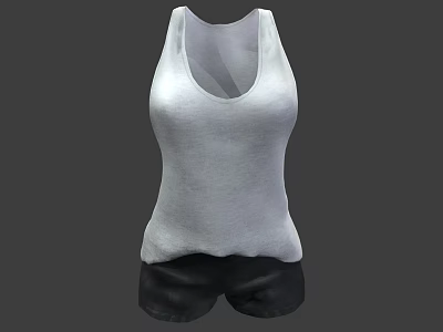 Comfortable White Tank Top And Black Shorts Women's Casual Daily Wear 3d model