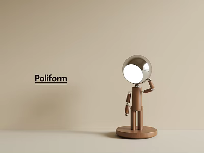 Poliform Modern Table Lamp With Metallic Spherical Head And Wooden Humanoid Stand 3d model