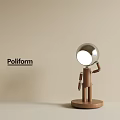Poliform Modern Table Lamp With Metallic Spherical Head And Wooden Humanoid Stand