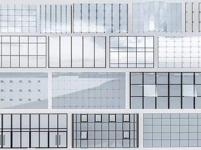 Different Glass Partition Design Patterns With Grid And Panel Layouts For Interiors 3d model
