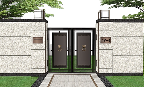 New Chinese Style Gate Villa Gate Small Courtyard Gate 3d model