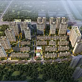 Aerial Planning of Modern Residential Community With High-Rise Towers Low-Rise Houses Greenery Roads And River