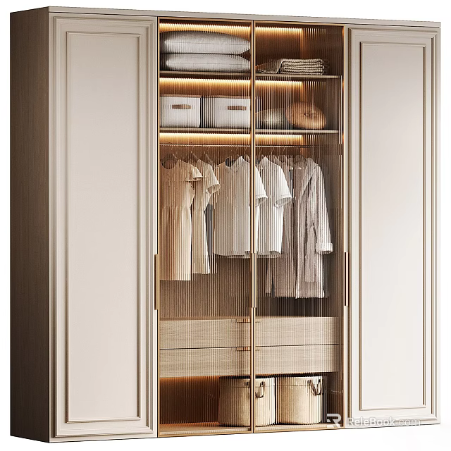 Modern Entryway Cabinet Sideboard with Hanging Clothes Storage Boxes and Built-in Lighting 3d model 