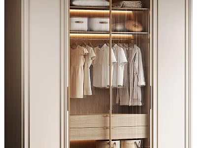 Modern Entryway Cabinet Sideboard with Hanging Clothes Storage Boxes and Built-in Lighting 3d model
