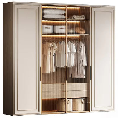 Modern Entryway Cabinet Sideboard with Hanging Clothes Storage Boxes and Built-in Lighting 3d model
