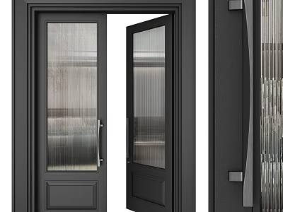 Modern Black Double Doors With Textured Glass Panels And Sleek Frame 3d model