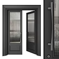 Modern Black Double Doors With Textured Glass Panels And Sleek Frame