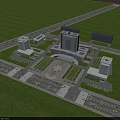 Modern Office Buildings Architectural Design Featuring Central Plaza Green Areas And Roads