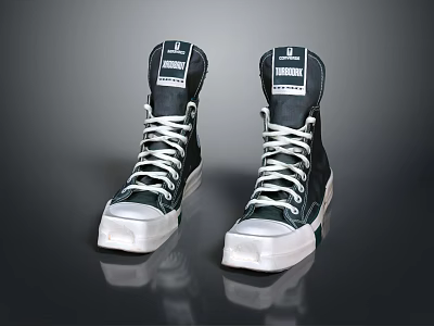 Stylish High Top Canvas Shoes With White Laces White Soles And Logo Label On Tongue 3d model