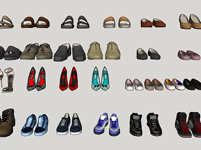 Assorted Collection of Shoes with Casual Formal Sports Heels and Sandals 3d model