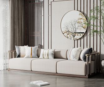 New Chinese-style three-person sofa 3d model