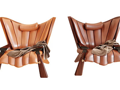 Modern Brown Leather Leisure Chairs With Unique Backrest And Draped Fabric 3d model