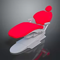 Red Upholstered Dental Chair With White Base And Headrest For Clinic Use