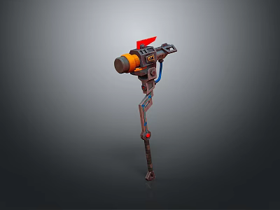 Futuristic Mechanical Hammer Weapon With Orange Red Accents And Metal Structure 3d model