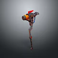 Futuristic Mechanical Hammer Weapon With Orange Red Accents And Metal Structure