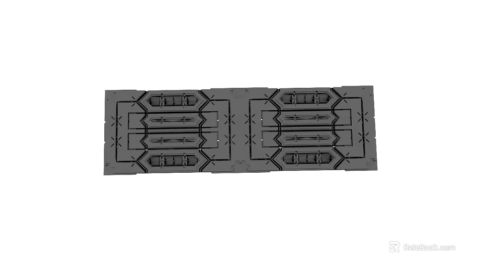Gray Rectangular Industrial Component With Symmetric Geometric Surface Design Elements 3d model 