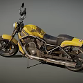 Yellow Vintage Motorcycle With Black Seat Round Headlight And Shiny Metal Body