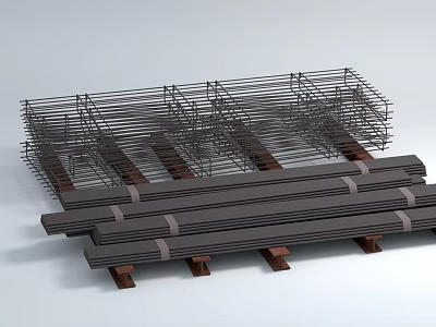 Industrial Equipment Stacked with Metal Mesh and Bars on Wooden Pallets 3d model