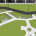 Park Landscape Design With Green Lawns Curved Paths Stone Pavers And Lush Trees
