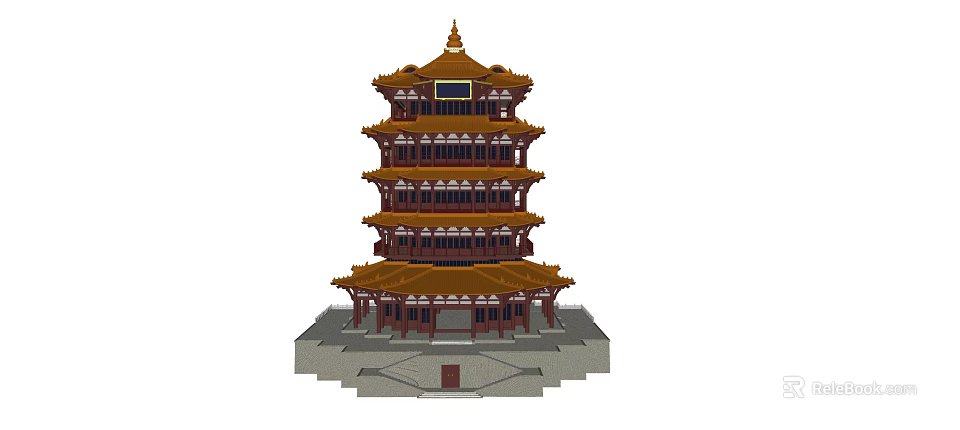 Ancient Chinese Architecture With Multi Story Structure Traditional Tiled Roof And Stone Base 3d model 