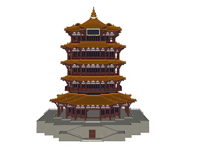 Ancient Chinese Architecture With Multi Story Structure Traditional Tiled Roof And Stone Base 3d model
