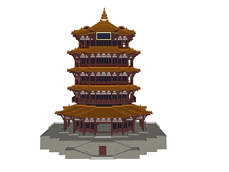 New Chinese Style Ancient Building Attic 3d model