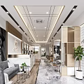 Modern Beauty Hair Salon Interior With Sofa Marble Floor Plants And Reception Desk