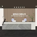 Modern Reception Desk Interior Design For Architectural Company With Wooden Background And Marble Top