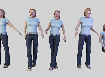 Woman Wearing Blue T-shirt Jeans With Multiple Standing Poses And Angles 3d model
