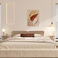 Modern Bedroom Interior With Double Bed Neutral Tones Accent Pillows Bedside Lamps And Armchair